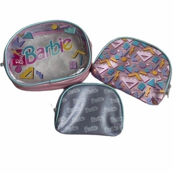 Barbie Makeup Cosmetic 3 Piece Vintage Makeup Pouch Retro Style - Picture 2 of 2